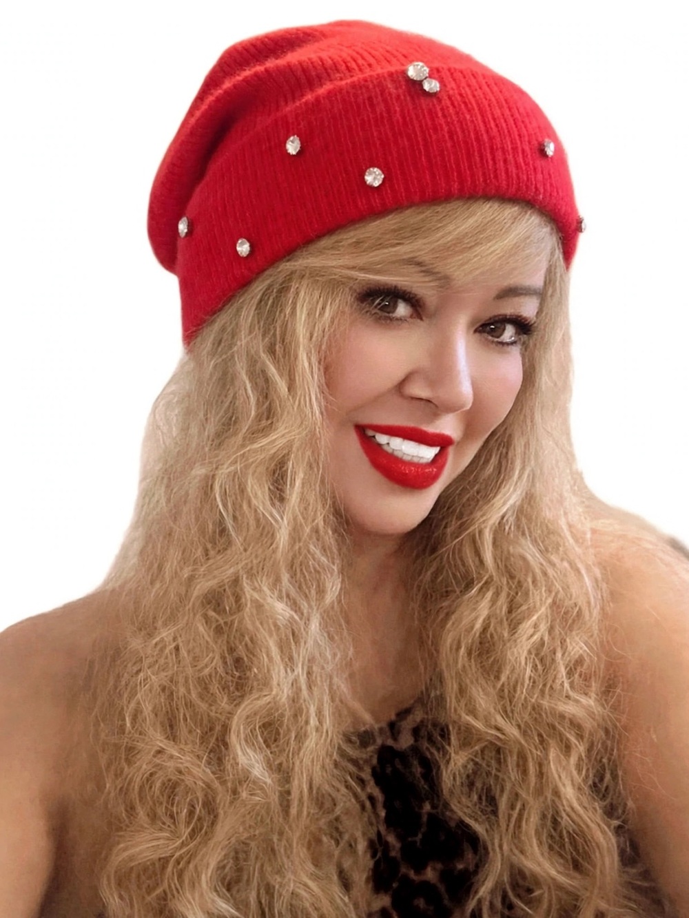 Soft Red Embellished Knit Beanie Red Winter Warmth for any Age Any Place